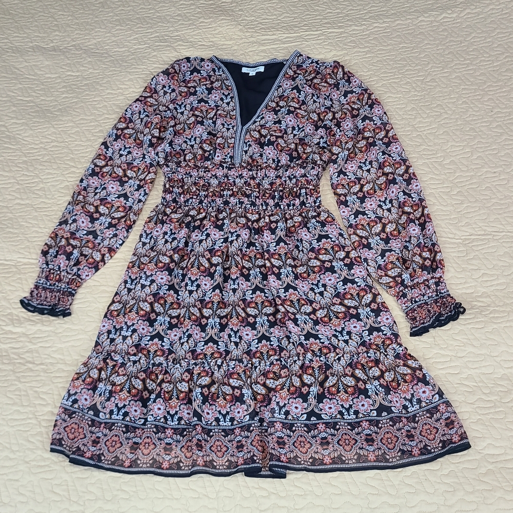 Max Studio Floral Ruffled long sleeve tiered midi dress size S - Picture 3 of 9